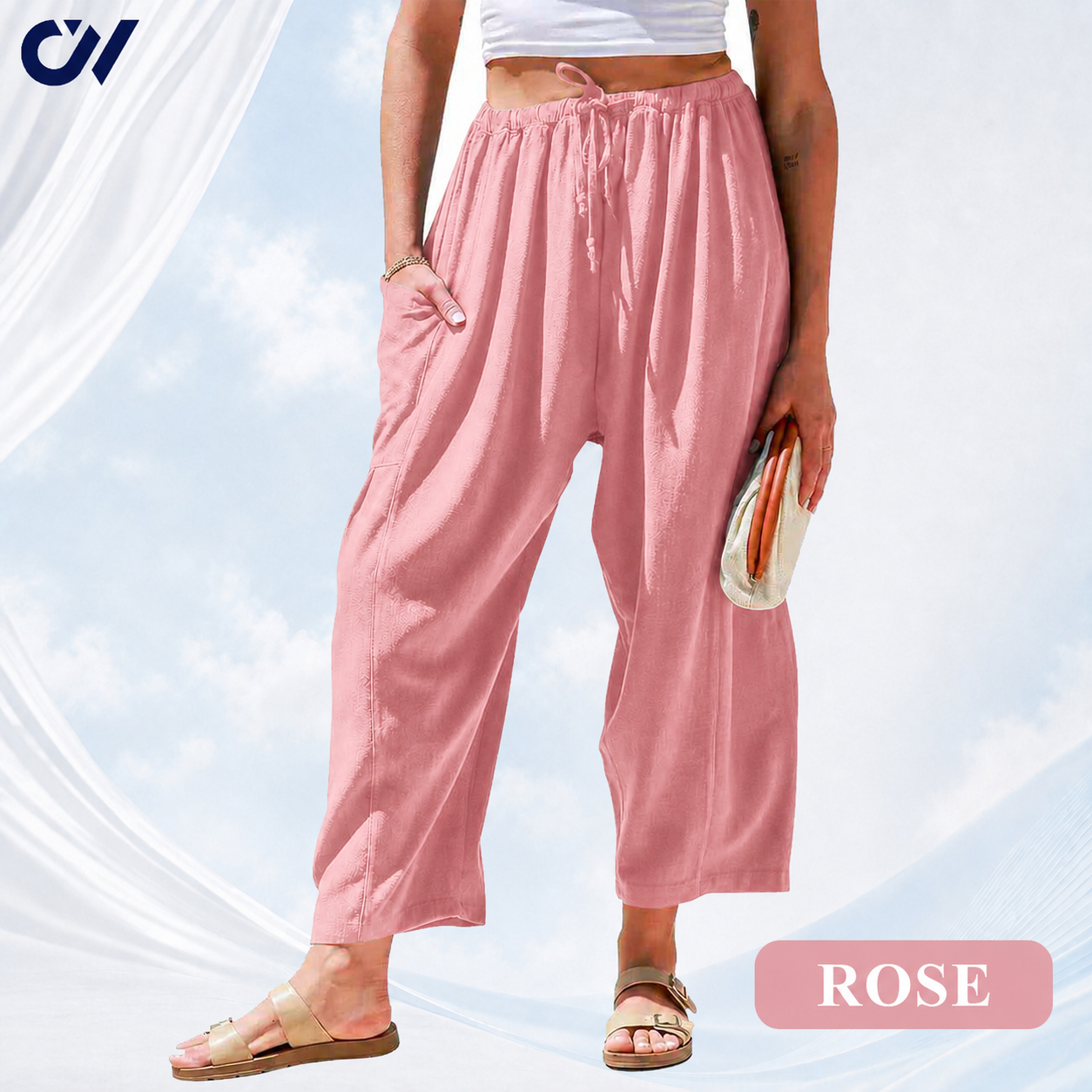 Women’s Relaxed Linen-Blend Wide-Leg Pants