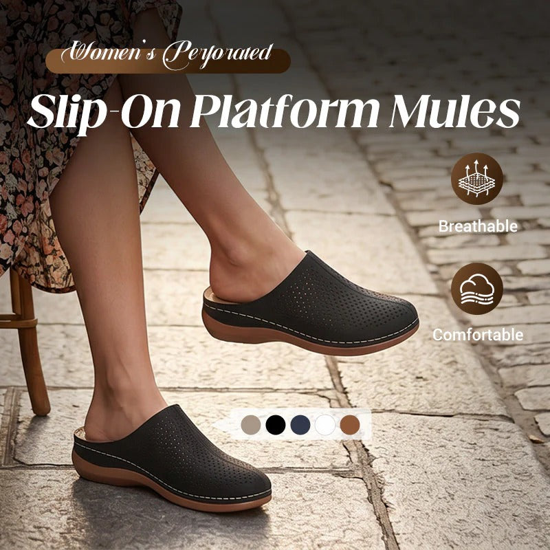 👡 Women's Perforated Platform Mules – Slip-On, Comfortable, Chic 🌿