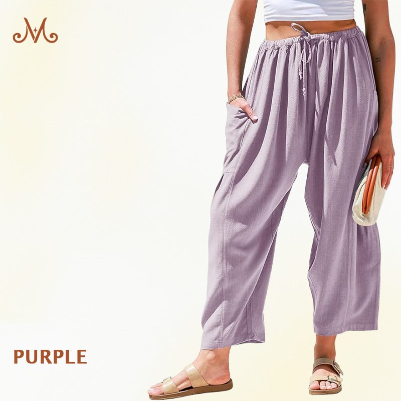 MoraFlow - Women Comfort Lightweight Linen Wide Leg Cargo Pants