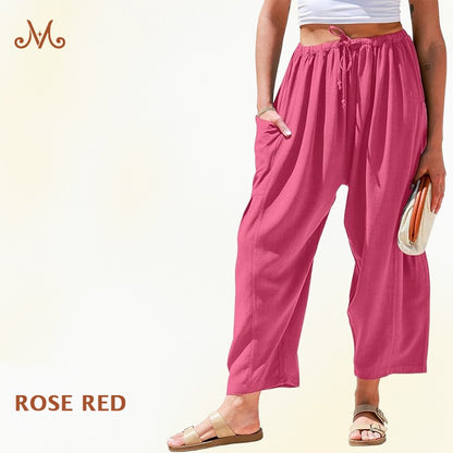 MoraFlow - Women Comfort Lightweight Linen Wide Leg Cargo Pants