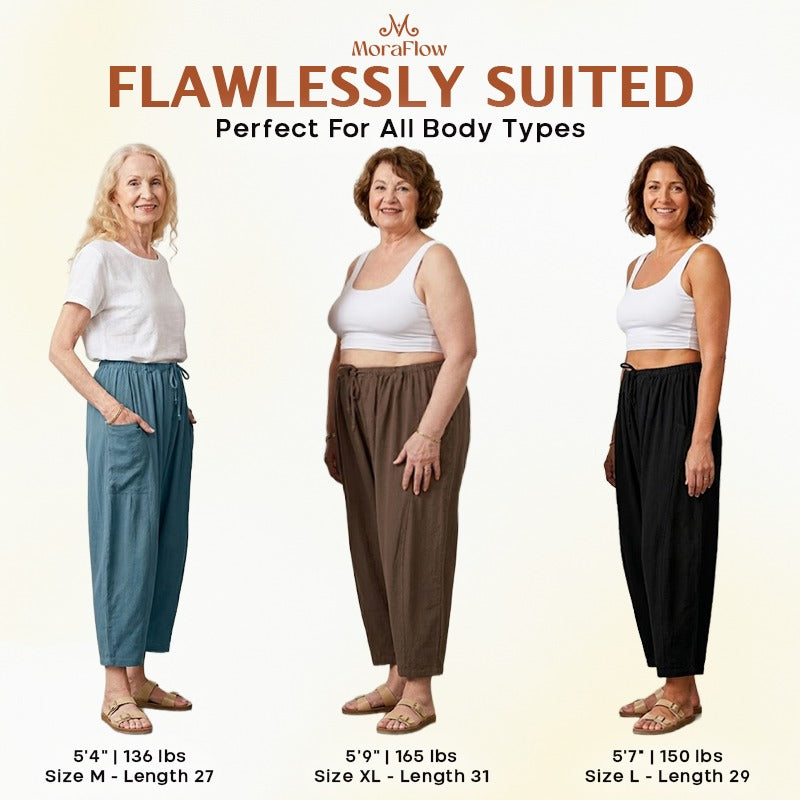 MoraFlow - Women Comfort Lightweight Linen Wide Leg Cargo Pants