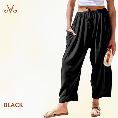 MoraFlow - Women Comfort Lightweight Linen Wide Leg Cargo Pants