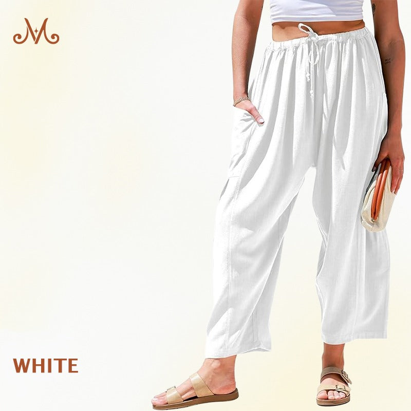 MoraFlow - Women Comfort Lightweight Linen Wide Leg Cargo Pants