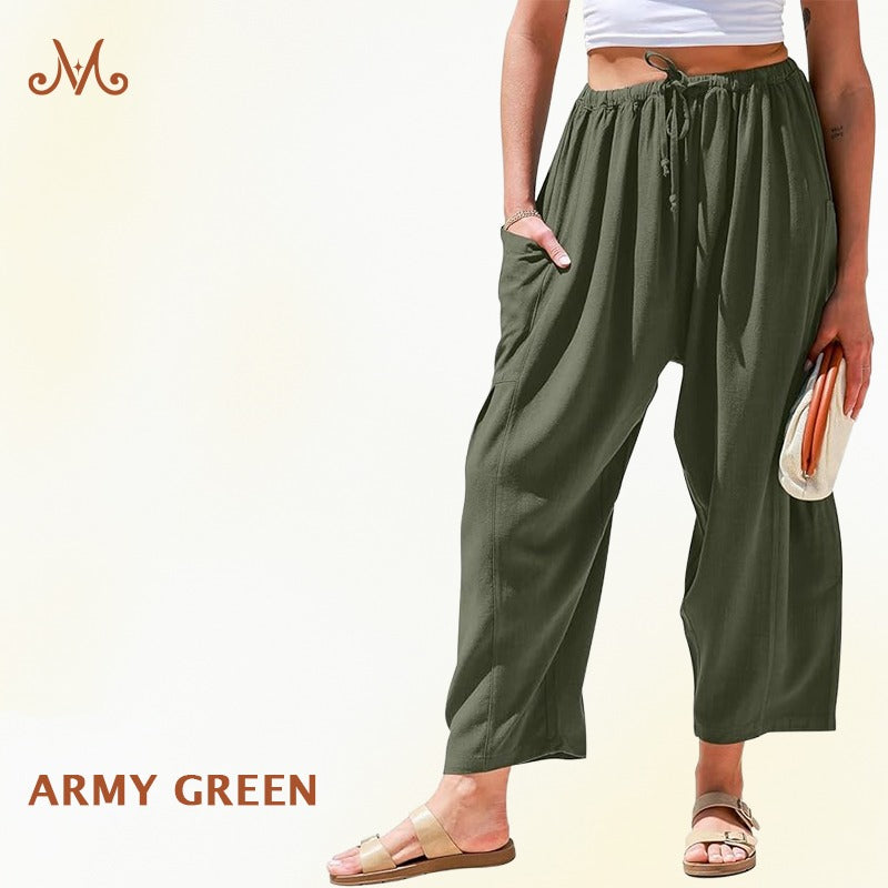 MoraFlow - Women Comfort Lightweight Linen Wide Leg Cargo Pants