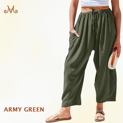 MoraFlow - Women Comfort Lightweight Linen Wide Leg Cargo Pants