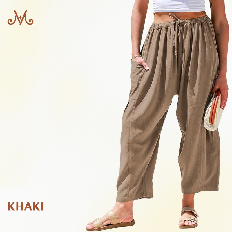MoraFlow - Women Comfort Lightweight Linen Wide Leg Cargo Pants