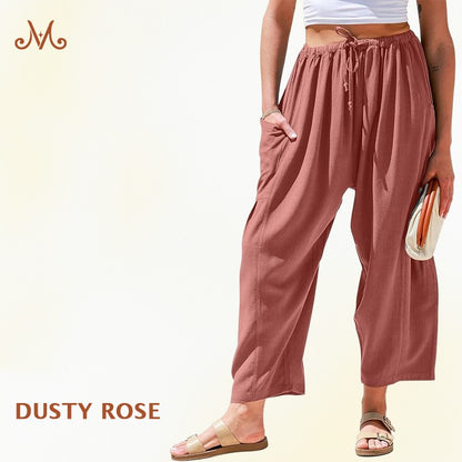 MoraFlow - Women Comfort Lightweight Linen Wide Leg Cargo Pants