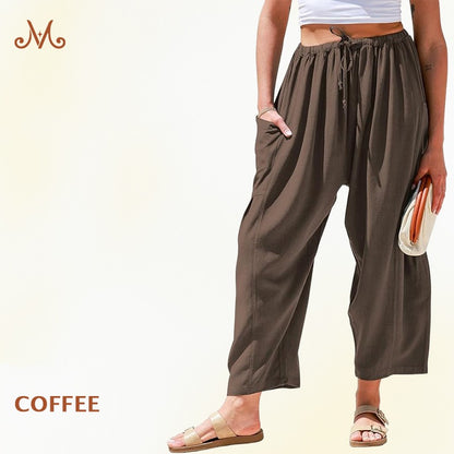 MoraFlow - Women Comfort Lightweight Linen Wide Leg Cargo Pants