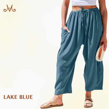 MoraFlow - Women Comfort Lightweight Linen Wide Leg Cargo Pants