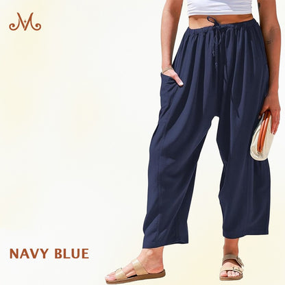 MoraFlow - Women Comfort Lightweight Linen Wide Leg Cargo Pants