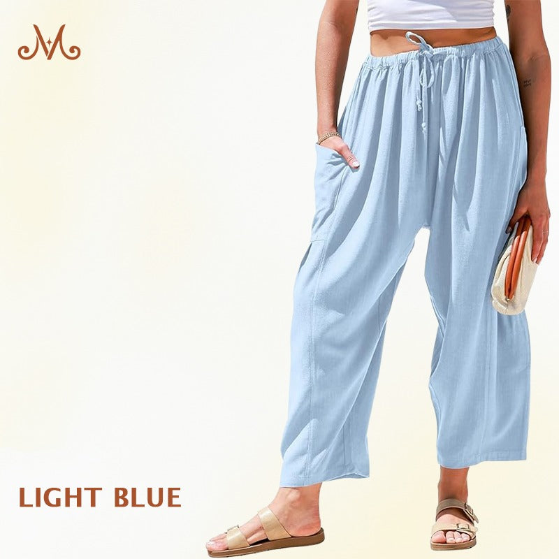 MoraFlow - Women Comfort Lightweight Linen Wide Leg Cargo Pants