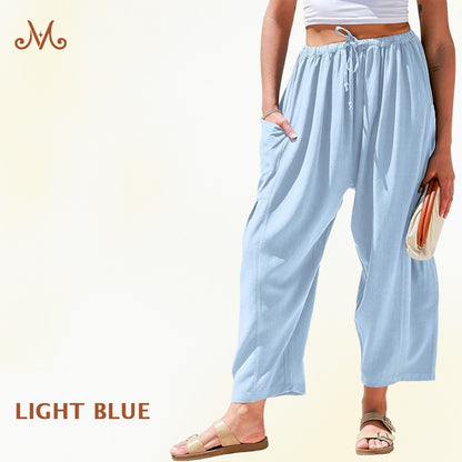 MoraFlow - Women Comfort Lightweight Linen Wide Leg Cargo Pants
