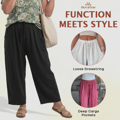 MoraFlow - Women Comfort Lightweight Linen Wide Leg Cargo Pants