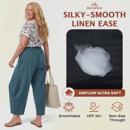 MoraFlow - Women Comfort Lightweight Linen Wide Leg Cargo Pants