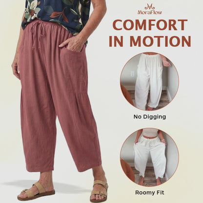 MoraFlow - Women Comfort Lightweight Linen Wide Leg Cargo Pants