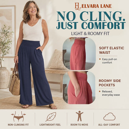 Elvara Lane - Women’s Comfy Wide-Leg Pants – Relaxed Fit, Light & Breezy