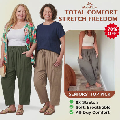 MoraFlow - Women Comfort Lightweight Linen Wide Leg Cargo Pants